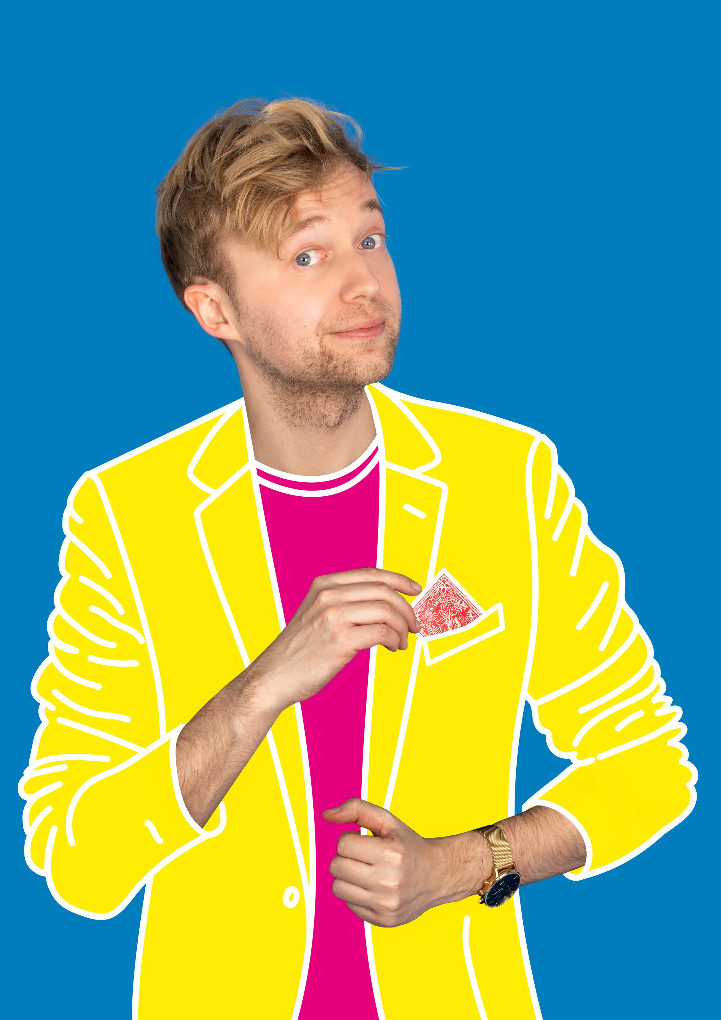 Marc Weide präsentiert eine Spielkarte in illustrierter Bildsprache