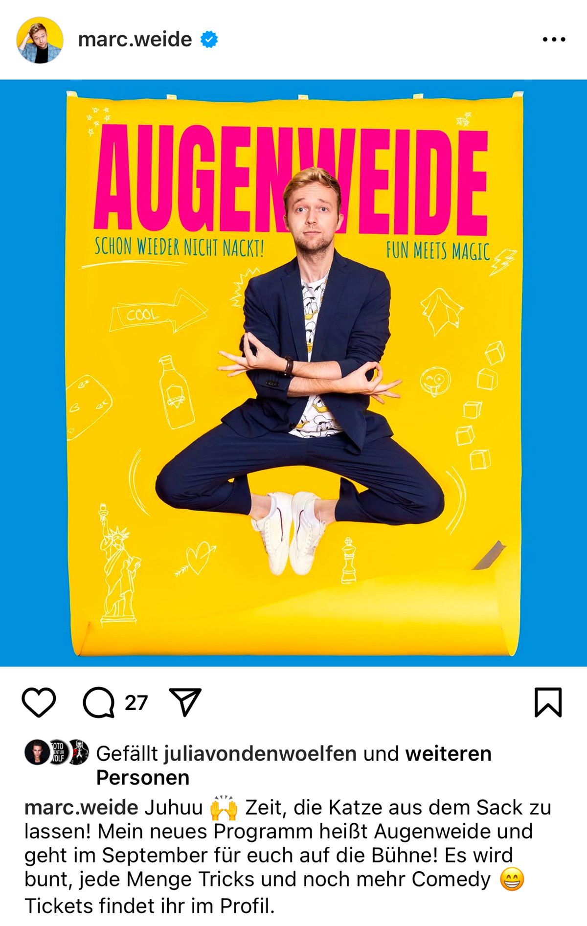 Instagrampostings von Marc Weide, Weltmeister der Magie und Zauberer des Jahres