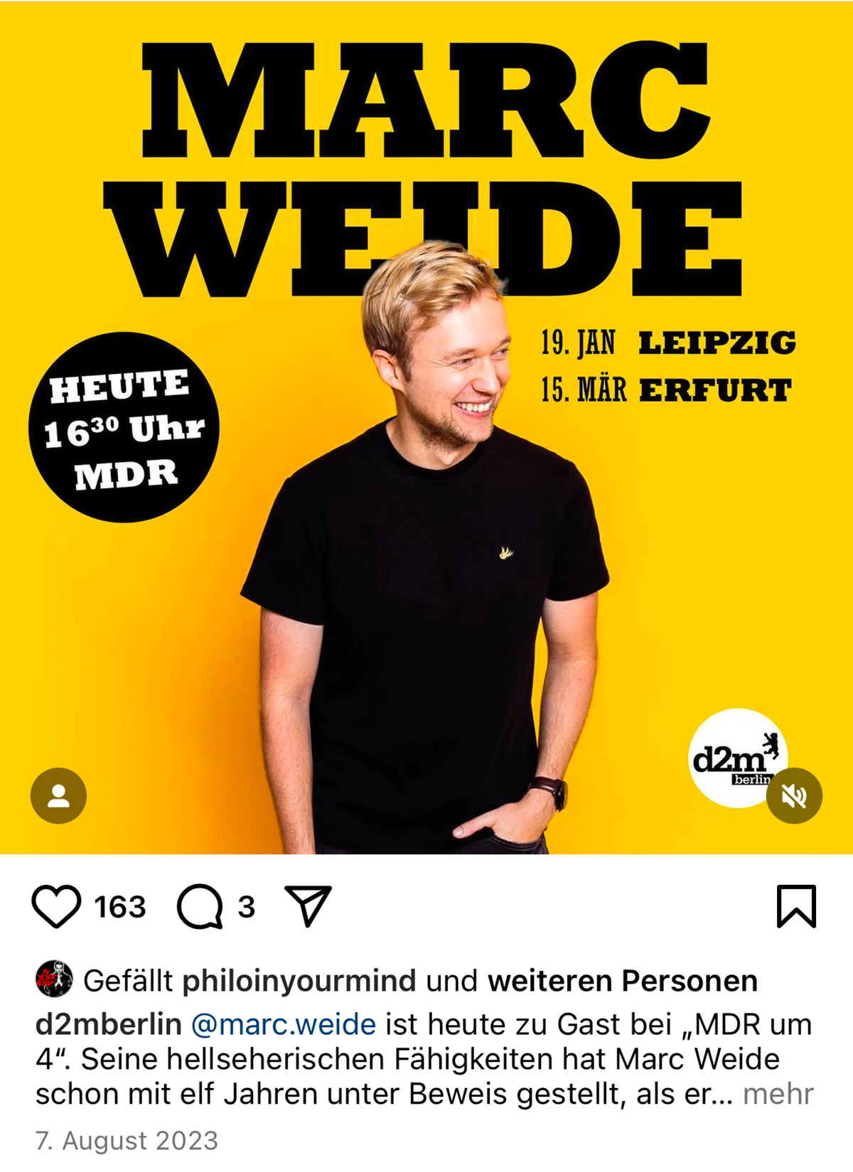 Instagrampostings von Marc Weide, Weltmeister der Magie und Zauberer des Jahres