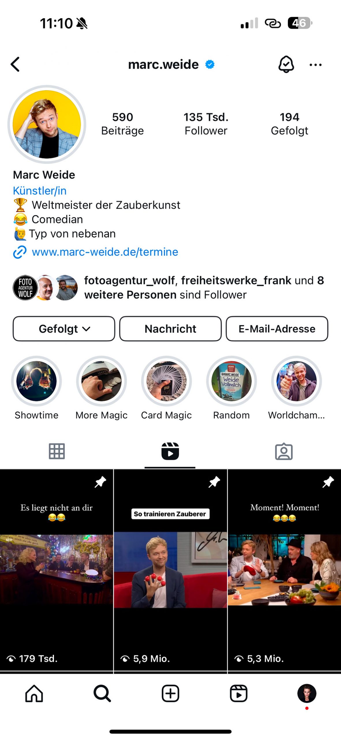 Instagrampostings von Marc Weide, Weltmeister der Magie und Zauberer des Jahres